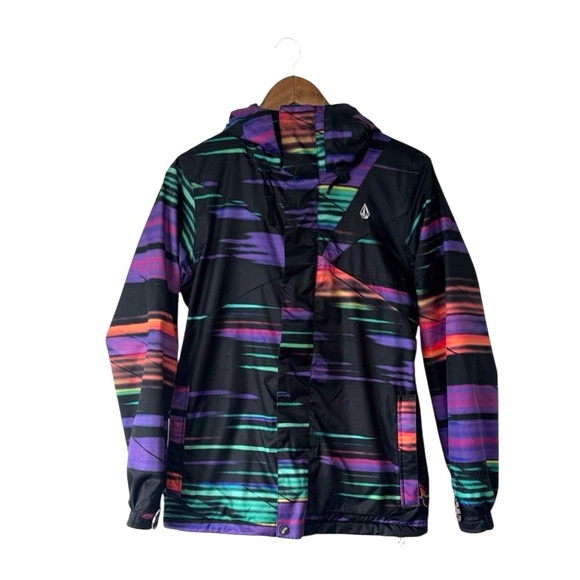 Volcom Snowboarding Thermonite Winter Coat Jacket Black Colorful Hood Small - Picture 1 of 8